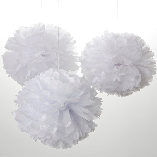 white paper pompom decorations